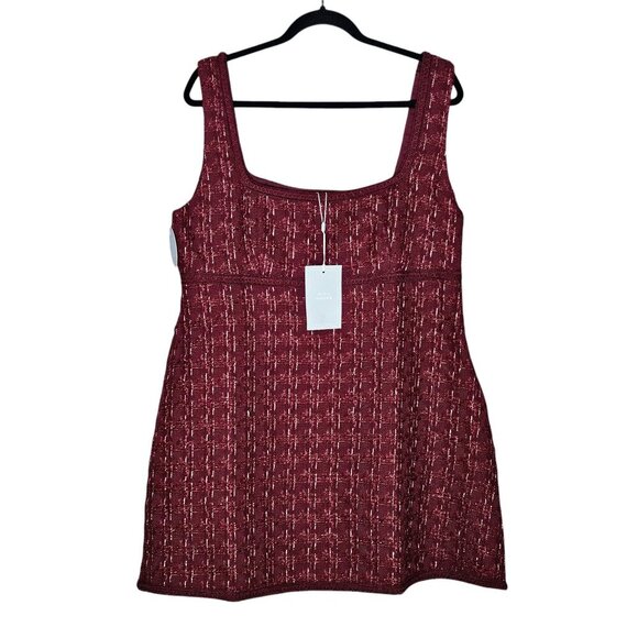 Hill House Bennett Mini Dress Burgundy Red Tweed Square Neck Size XL - Picture 3 of 12